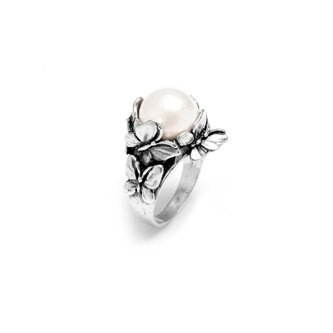 Giovanni Raspini Ring in 925 Silver and Natural Pearls Drops Butterflies 11100