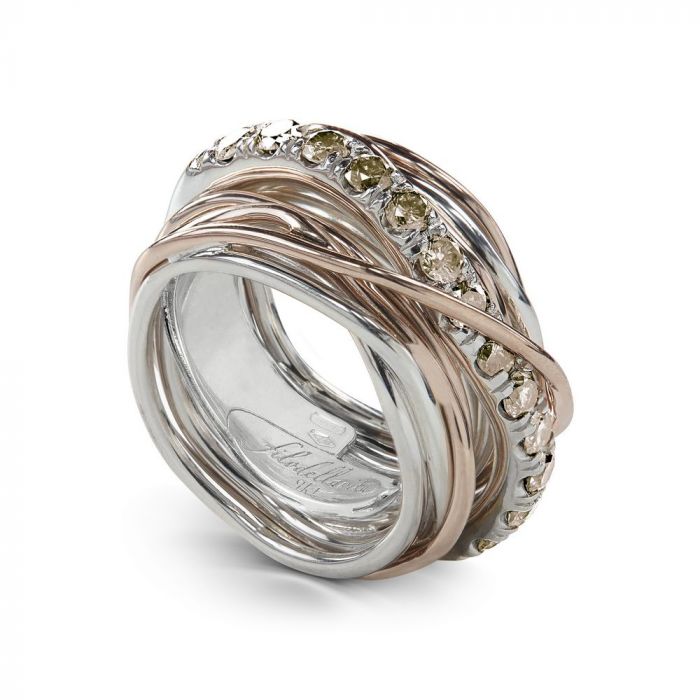 Filodellavita Rubinia Ring Carat Brown Diamonds 13 Wires Silver 925% Rose Gold 9 KT