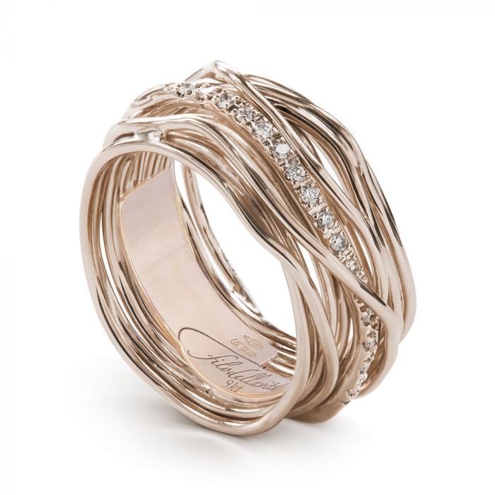 Filodellavita Rubinia Classic Ring Diamonds 13 Wires Rose Gold 9 Kt
