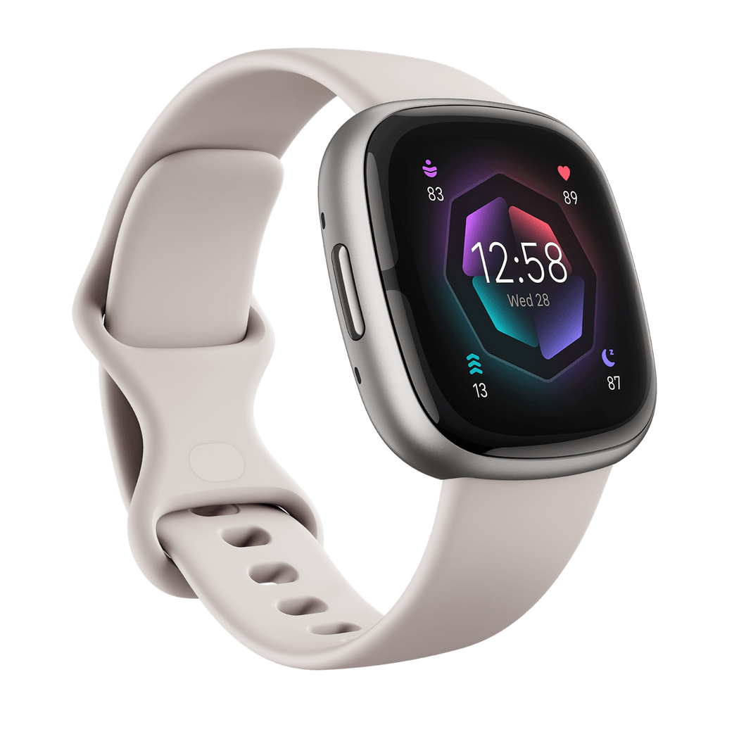 Smartwatch Fitbit Sense 2 Sport Fitness Wellness Cardio Bianco Lunare Alluminio Grigio Platino