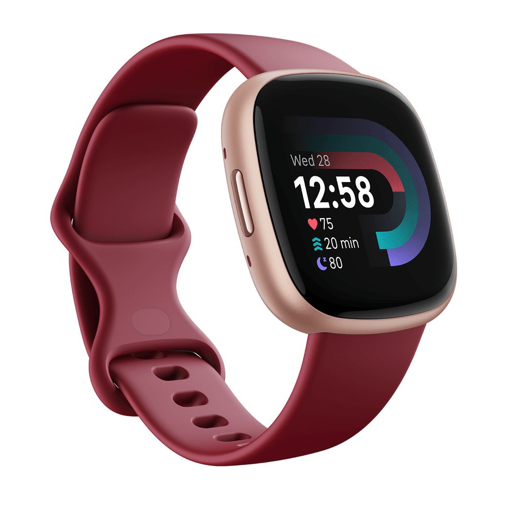 Smartwatch Fitbit Versa 4 Fitness Wellness Sport Cardio Rosso Ciliegia Alluminio Rame Rosa