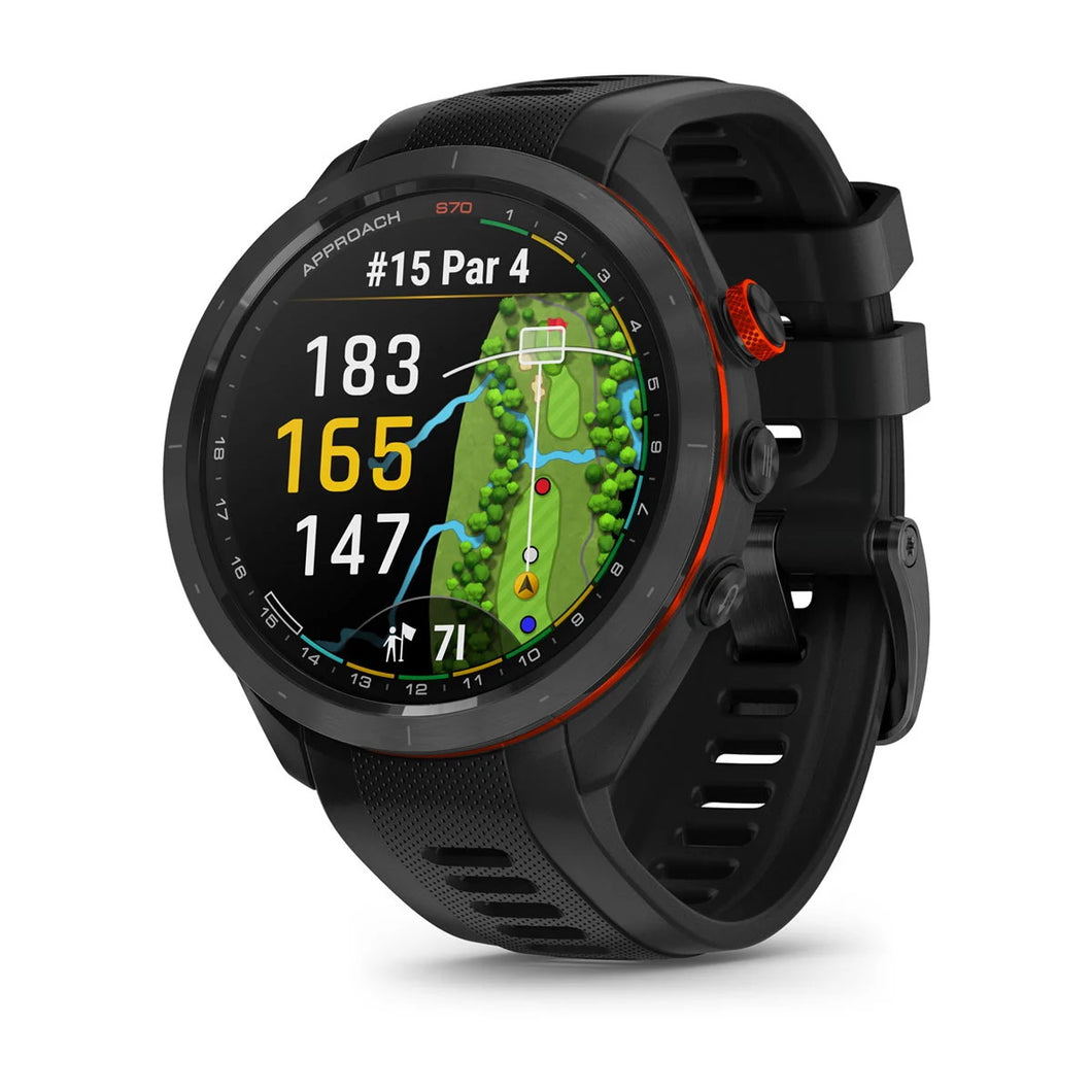 Smartwatch Garmin Approach S70 47mm GPS Golf Premium Lunetta Ceramica Nera Cinturino Black