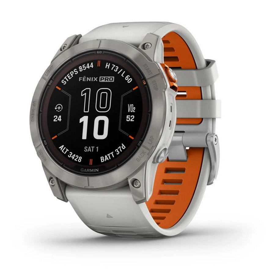 Smartwatch Garmin Fenix 7X Pro Sapphire Solar GPS Multisport Outdoor Cardio Titanium Cinturino Fog Gray/Ember Orange