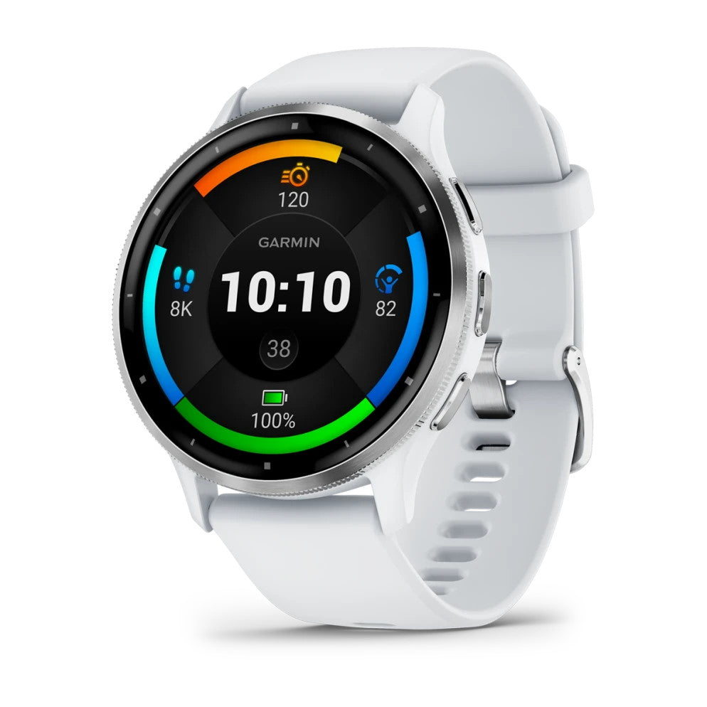 Smartwatch Garmin Venu 3 Multisport Fitness Wellness Cardio Silicone Whitestone & Silver