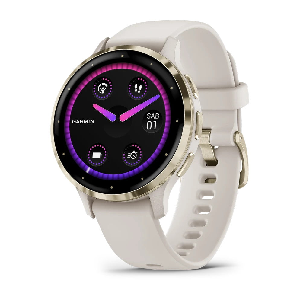 Smartwatch Garmin Venu 3S Multisport Fitness Wellness Cardio Silicone Ivory & Soft Gold