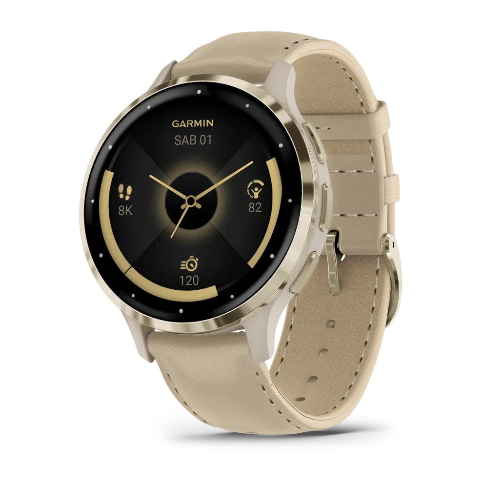 Smartwatch Garmin Venu 3S Multisport Fitness Wellness Cardio Pelle French Gray & Soft Gold