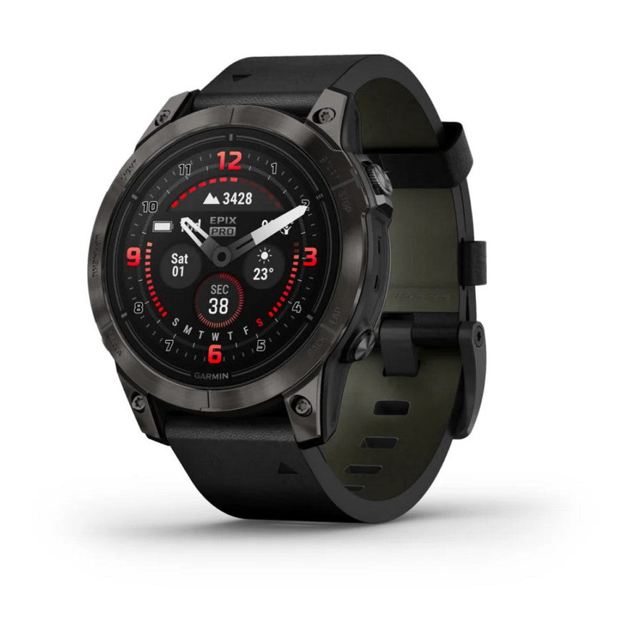 Smartwatch Garmin Epix Pro Gen 2 Sapphire 47mm GPS Multisport Outdoor AMOLED Cardio Carbon Gray DLC Titanium Cinturino Black Leather