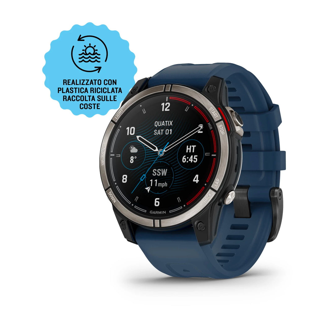 Smartwatch Garmin Quatix 7 Pro Sapphire AMOLED GPS Multisport Nautico Cardio Titanio Cinturino Silicone Blue Navy