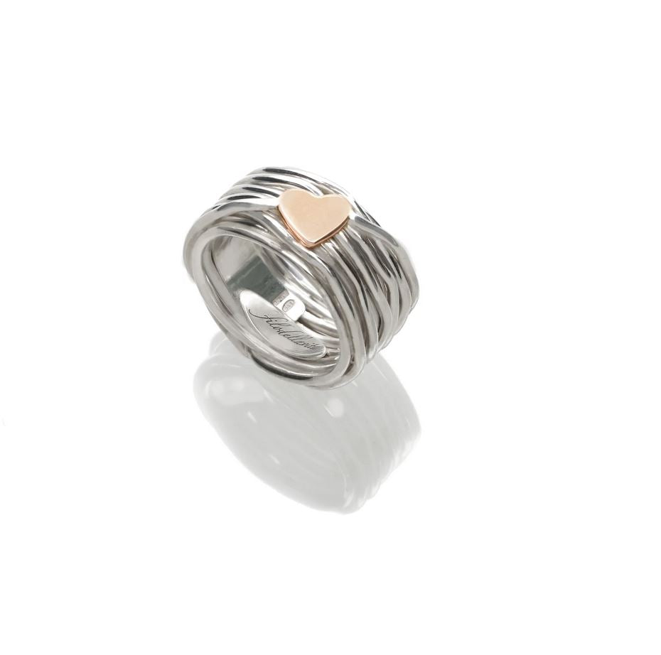 Anello Filodellavita 13 fili in Argento 925 con cuore in Oro Rosa 9kt