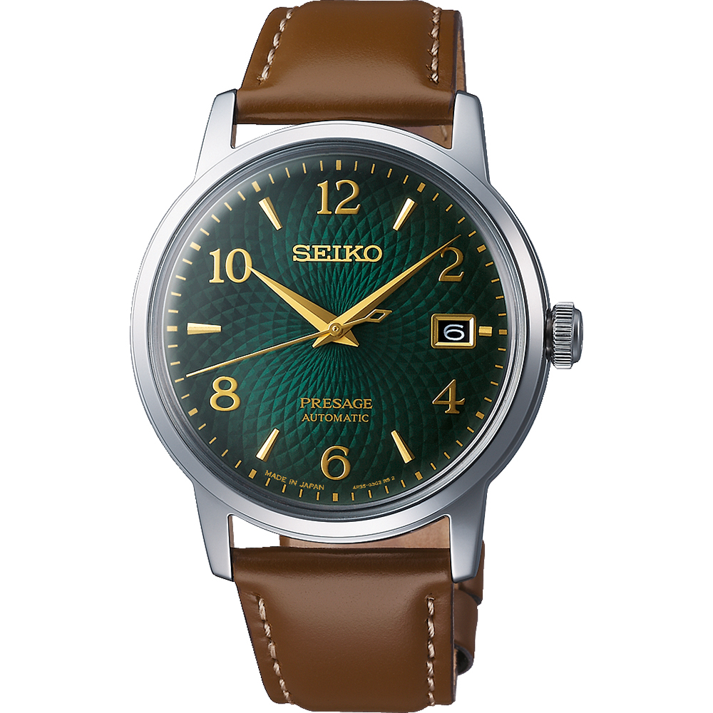 Orologio Seiko Presage Cocktail Automatico Acciaio Verde Oro Pelle Marrone SRPE45J1