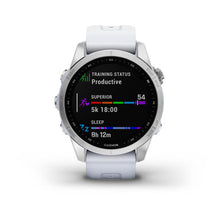 Load image into Gallery viewer, Garmin Fenix 7S GPS Multisport Outdoor Cardio Silver Smartwatch Whitestone Silicone Strap
