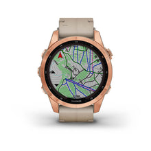 Carica l&#39;immagine nel visualizzatore di Gallery, Smartwatch Garmin Fenix 7S Sapphire Solar Titanium GPS Multisport Outdoor Cardio Rose Gold Cinturino Pelle Limestone
