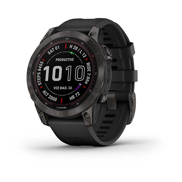 Smartwatch Garmin Fenix 7 Sapphire Solar Titanium GPS Multisport Outdoor Cardio Black DLC Cinturino Silicone Black
