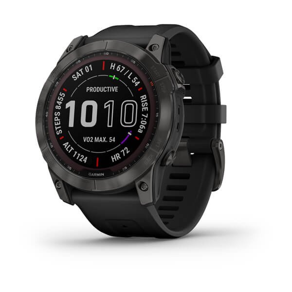 Smartwatch Garmin Fenix 7X Sapphire Solar Titanium GPS Multisport Outdoor Cardio Carbon Grey DLC Cinturino Silicone Black
