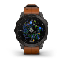 Carica l&#39;immagine nel visualizzatore di Gallery, Smartwatch Garmin Epix Gen 2 GPS Multisport Outdoor Cardio Sapphire Black Titanium Cinturino Pelle Chestnut
