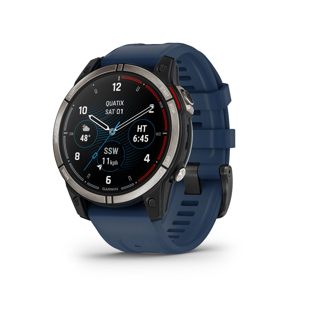 Garmin Quatix 7 Smartwatch Sapphire AMOLED GPS Multisport Nautical Cardio Titanium Navy Blue Silicone Strap