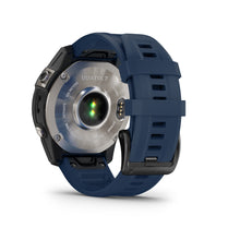 Load image into Gallery viewer, Garmin Quatix 7 Smartwatch Sapphire AMOLED GPS Multisport Nautical Cardio Titanium Navy Blue Silicone Strap
