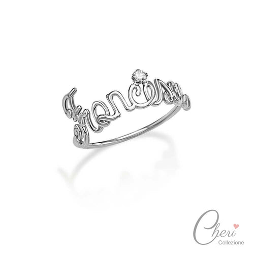 Anello Cherì Collection Francesca Con Diamante Oro Bianco 18 Kt