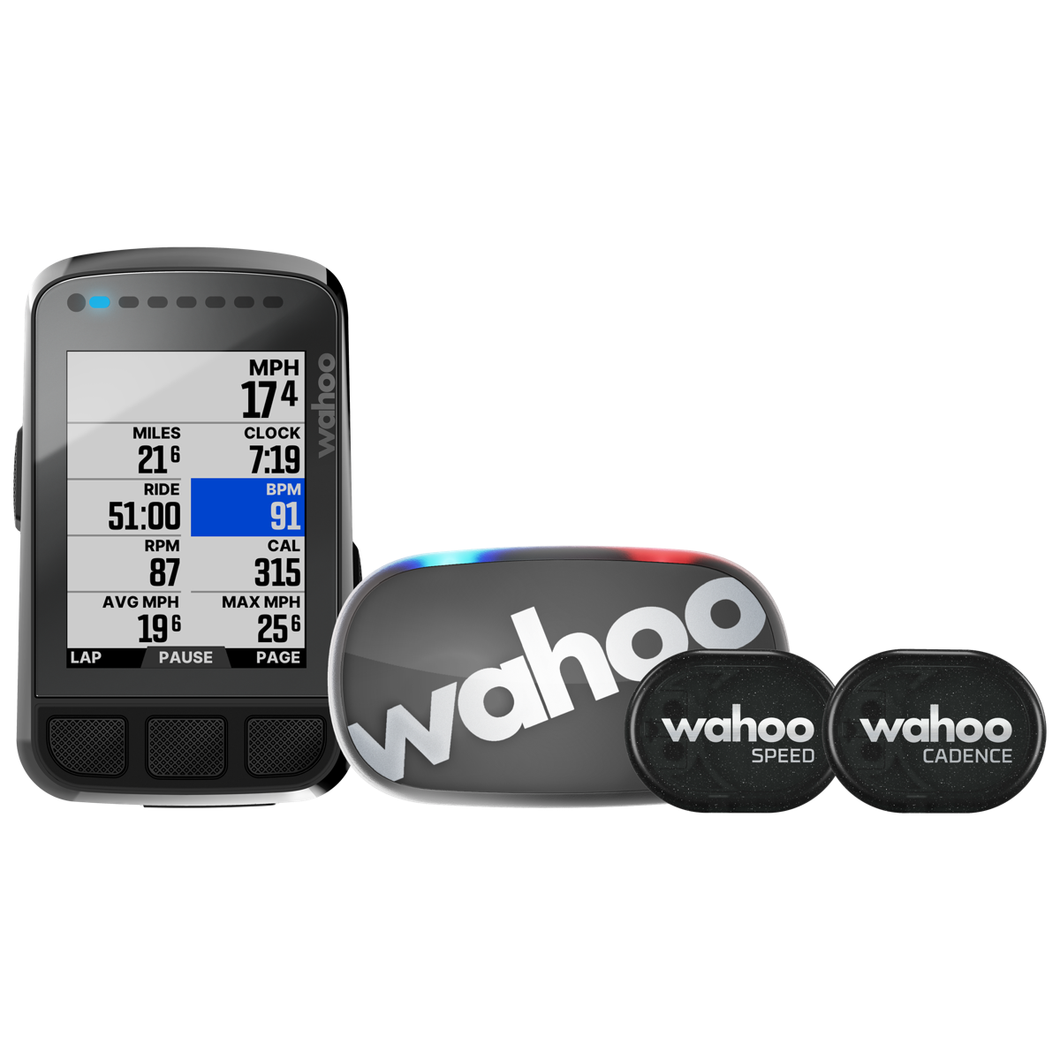 Wahoo Elemnt Bolt V2 Cycle Computer Black Fitness Bike GPS Bundle with Cardio and Cadence Speed Sensors