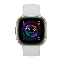Carica l&#39;immagine nel visualizzatore di Gallery, Smartwatch Fitbit Sense 2 Sport Fitness Wellness Cardio Blu Nebbia Alluminio Oro Chiaro
