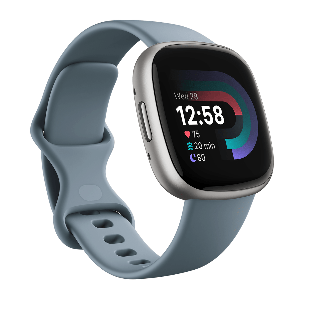 Smartwatch Fitbit Versa 4 Fitness Wellness Sport Cardio Blu Avio Alluminio Grigio Platino